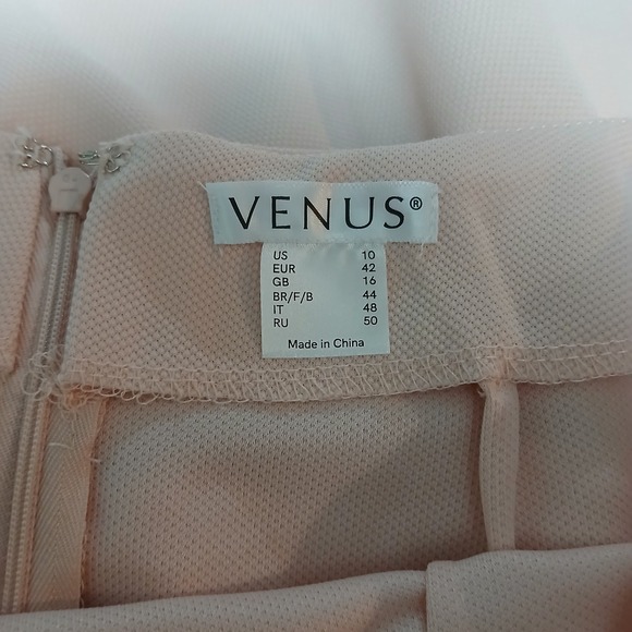 Venus Womens Pink Midi Skirt Black Trim Ruffle Tiered Laser Cut Size 10 - Picture 3 of 7